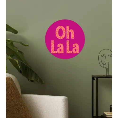 Oh la la - Luipaardprint - Roze Wandcirkel behangsticker klein -sfeer2