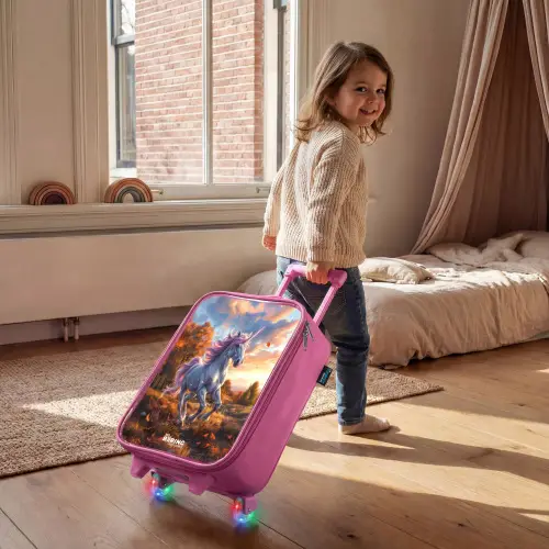 Galopperende Eenhoorn in Herfstwereld Kinderkoffer - Roze klein -sfeer1