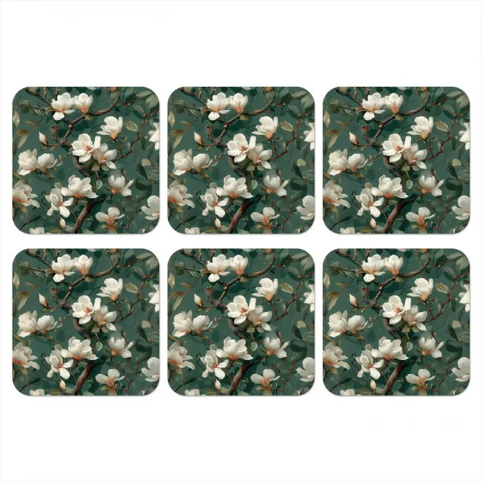 Bloemen - Takken - Wit - Klassiek onderzetter kurk middel -3d