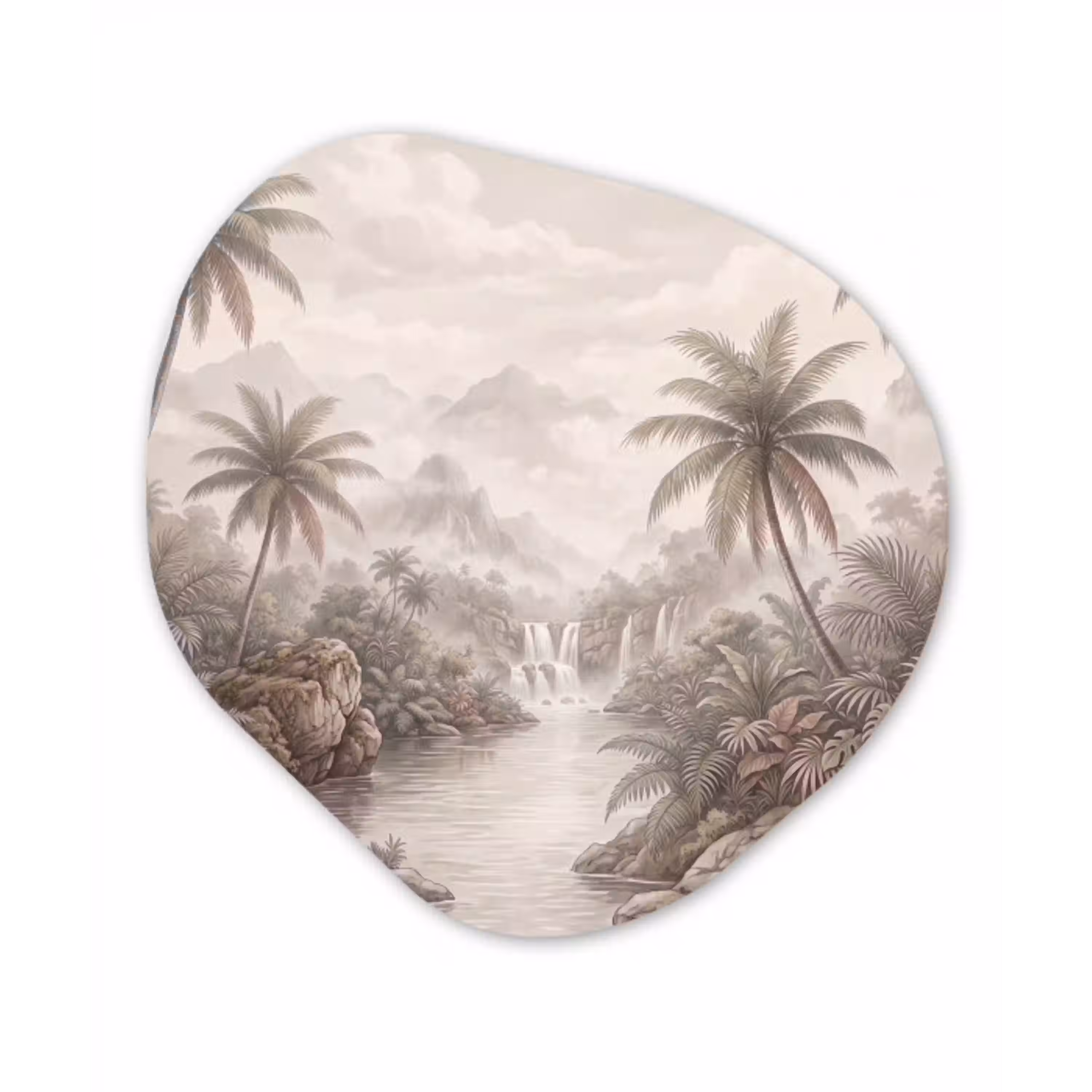 Jungle - Watervallen - Tropisch - Illustratie Wandcirkel Organisch Forex 3mm klein -3d