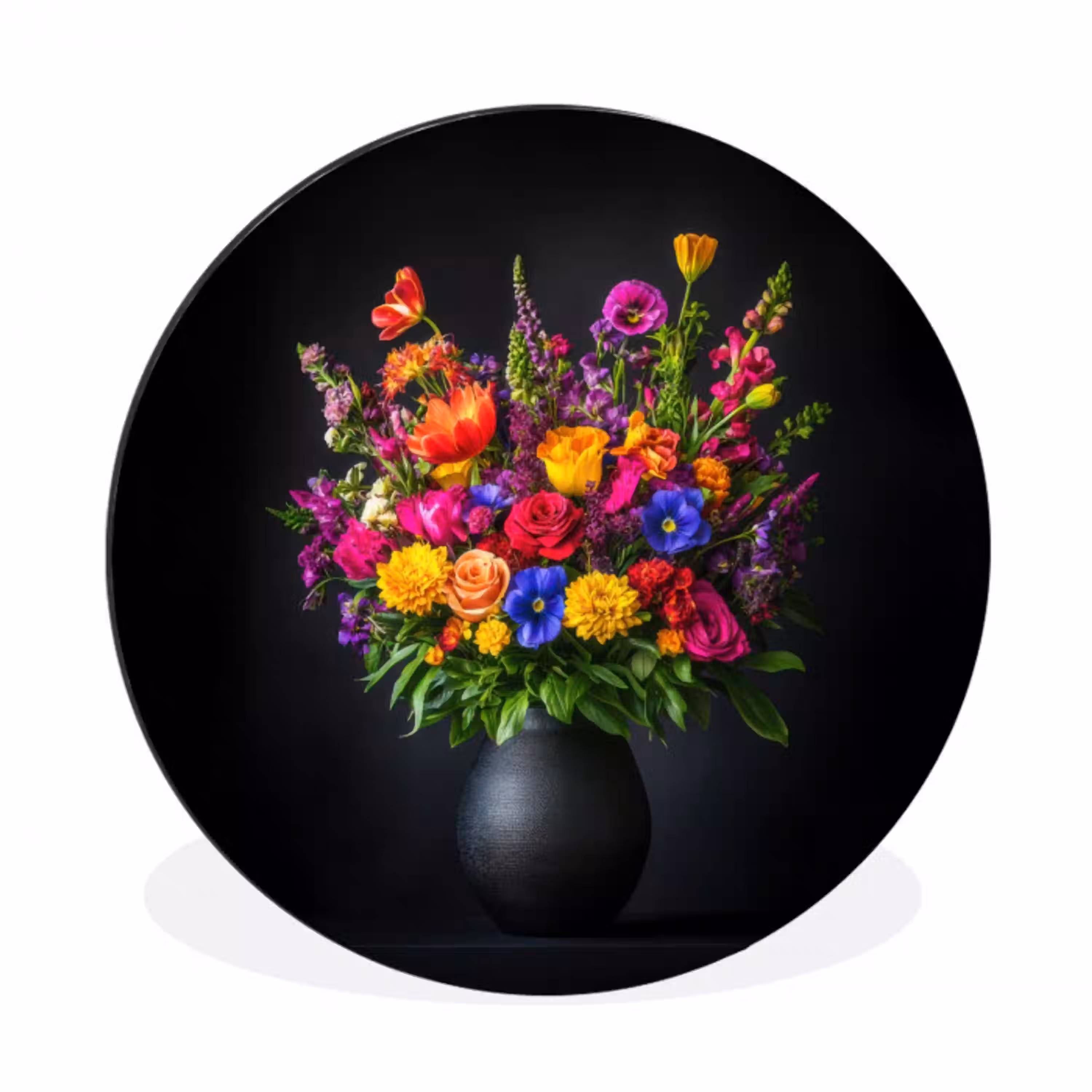 Felgekleurd - Bloemen - Vaas Wandcirkel aluminium klein -3d