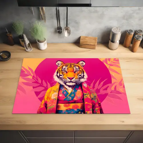 Tijger - Kimono - Planten - Roze Inductie beschermer vinyl 3mm klein -sfeer5