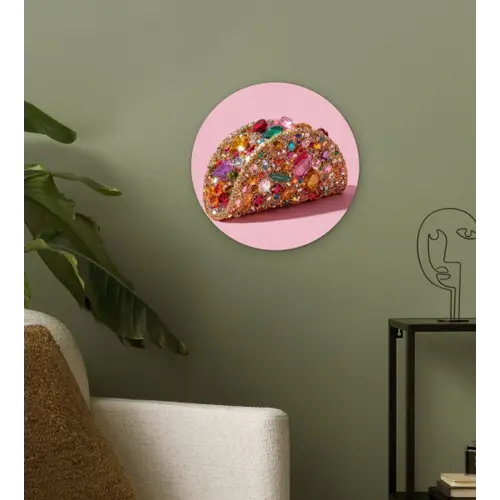 Taco - Kleurrijk - Edelstenen - Goud Wandcirkel plexiglas klein -sfeer3