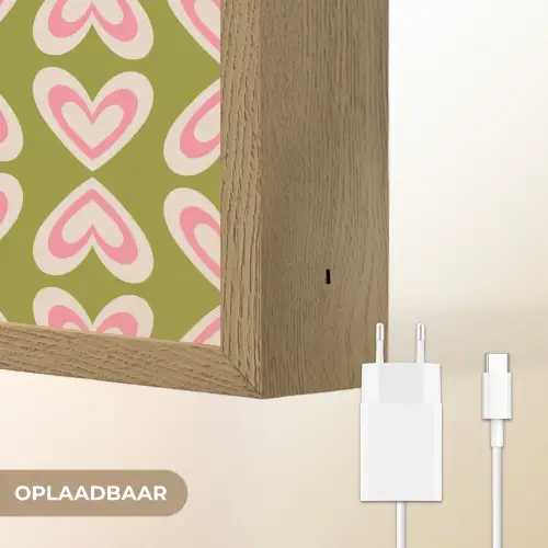 Patroon - Symmetrisch - Hartjes - Olijfgroen Light Box met batterij (Wandlamp) middel 907 -USP_websiteoplaadbaarNL
