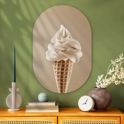 IJs - Softijs - Romig - Hoorntje - Beige Wandcirkel Ovaal Glas middel -sfeer2