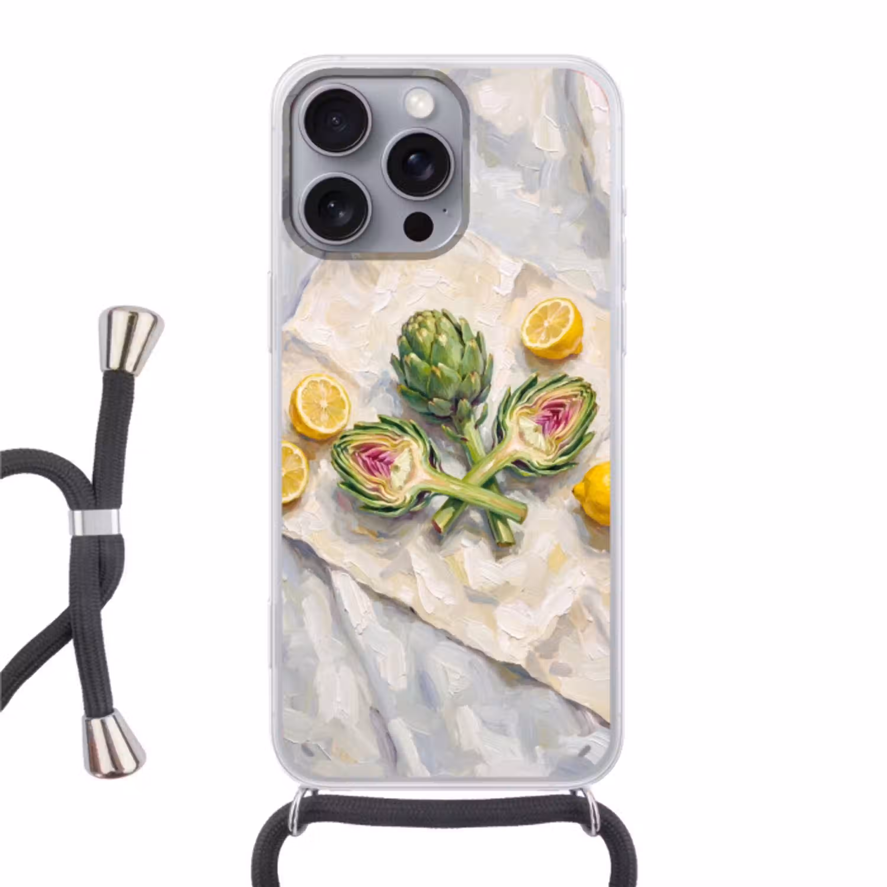 Artisjok - Citroen - Eten Hoesje iPhone 16 Pro Max met koord klein -3d