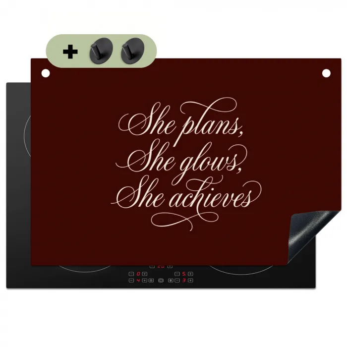 She plans she glows she achieves - Rood - Cursief Inductie beschemer met haakjes klein -3d