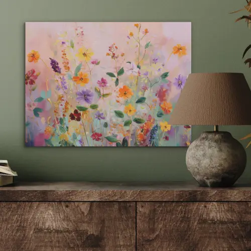 Schilderij - Bloemen - Abstract - Kleurrijk PET vilt klein -sfeer2