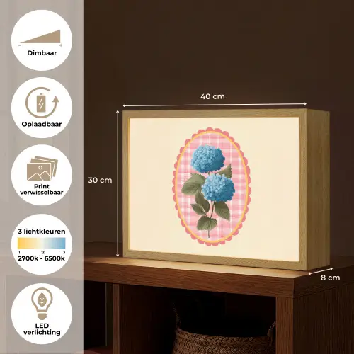 Bloemen - Blauw - Lijst - Bladeren Light Box met batterij (Wandlamp) middel -USP_websiteoverzichtNL