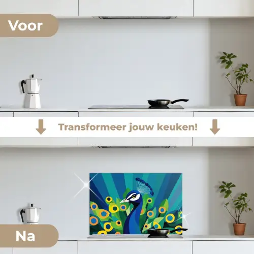 Pauw - Cirkels - Blauw keuken achterwand spatscherm klein -voor_na_NL