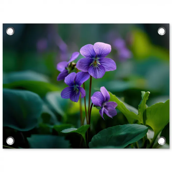 Viooltjes - Paars - Bloem - Bladeren tuinposter los doek klein -3d