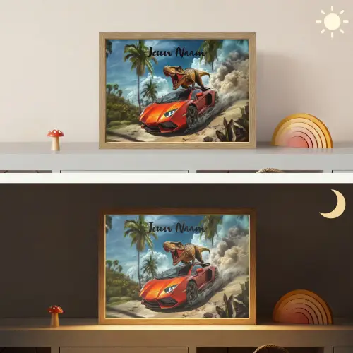 Sportauto - Rood - Dino Light Box met batterij (Wandlamp kind) middel -sfeer3_kind