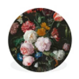 Stilleven met bloemen in een glazen vaas - Schilderij van Jan Davidsz. de Heem Wandcirkel kunststof plaat 5mm dik klein -3d