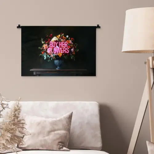 Quote - Bloemen - Vaas - Neon Wandkleed katoen klein -sfeer4