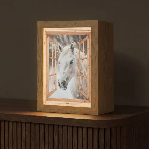 Doorkijk - Paard - Wit - Winter - Sneeuw - Dieren Light Box met kabel (Tafellamp) klein -z3d_website