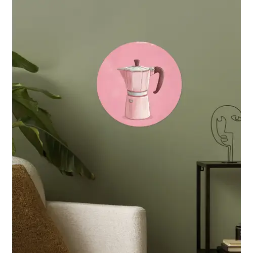 Roze - Mokkapot - Illustratie - Koffie Wandcirkel behangsticker klein -sfeer2