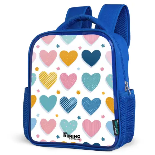 Hartenpatroon Kinderrugzak - Blauw middel -schuin