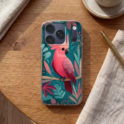 Kaketoe - Tropische bladeren - Tak Telefoonhoesje iPhone 17 Pro klein -sfeer1