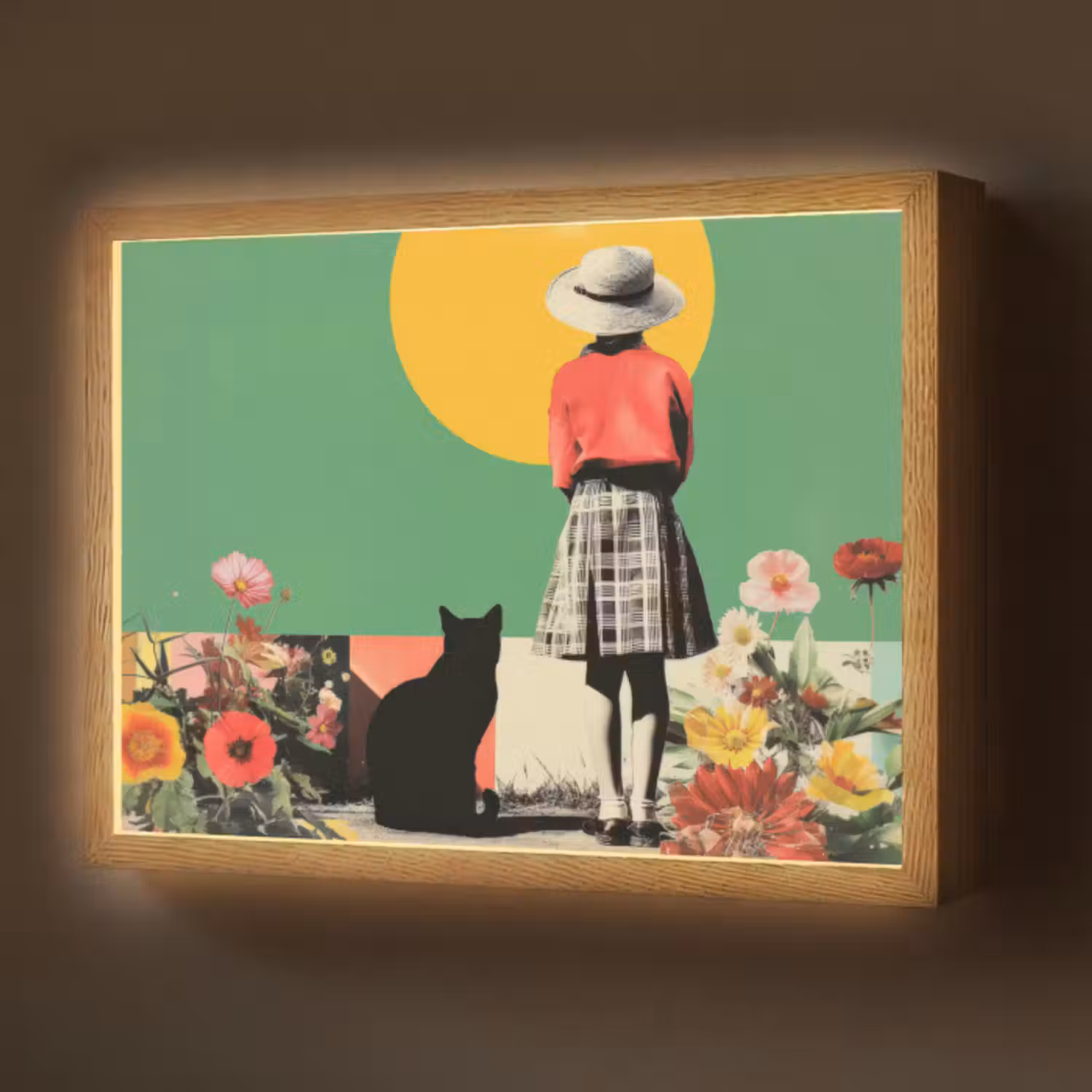 Lightbox - Wandlamp - Retro - Meisje - Kat - Zon
