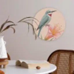 Vogel - Bloem - Natuur - Roze Akoestische PET Vilt - Rond klein -sfeer3