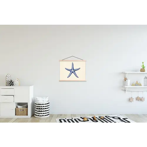 Blauwe zeester - Minimalistisch - Beige textielposter latten blank klein -kinderkamer