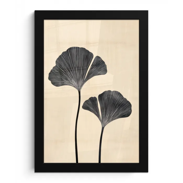 Bladeren - Minimalistisch - Zwart fotolijst zwart zonder passe partout klein -3d