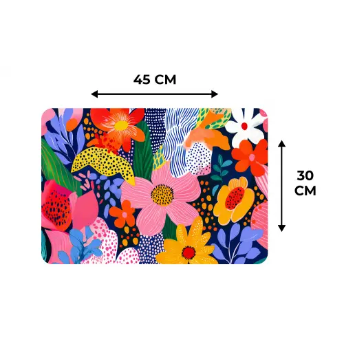 Kleurrijk - Bloemen - Abstract - Stippen Placemat vinyl groot -specs