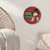Klassiek - Kerstgroet - Sneeuwpop - Rood Wandcirkel kunststof plaat 5mm dik klein -sfeer5
