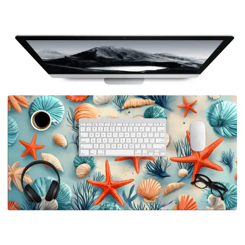 Zeesterren - Schelpen - Illustratie - Zand Muismat XXL klein -3d