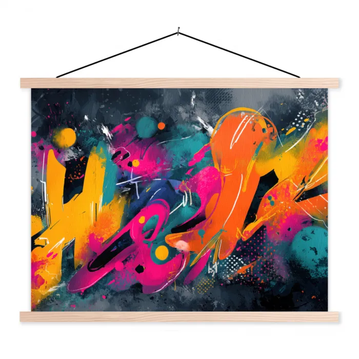 Abstract - Graffiti - Kleurrijk - Verfspatten textielposter latten blank klein -3d