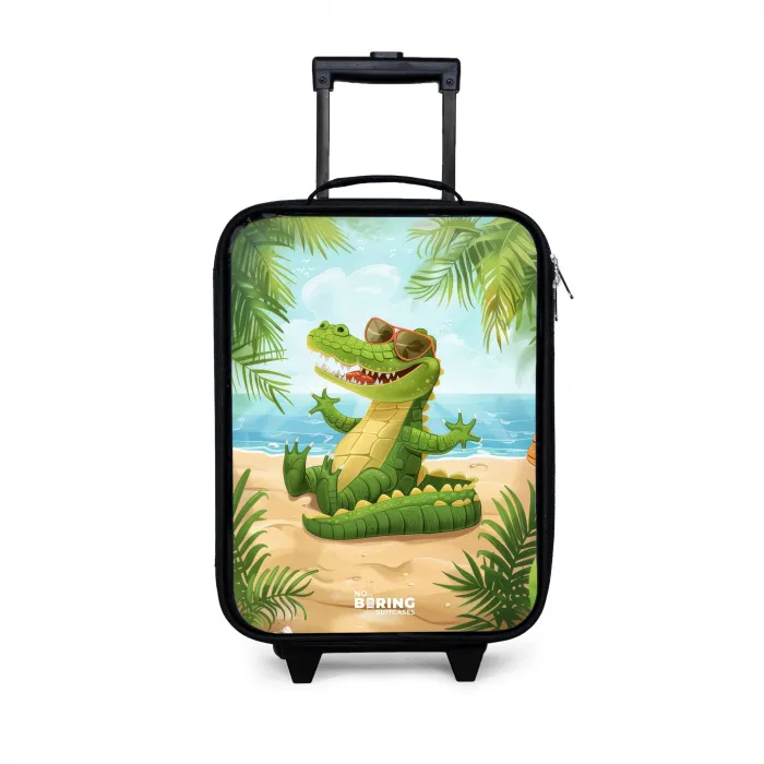 Krokodil op het strand Kinderkoffer - Zwart klein -3d