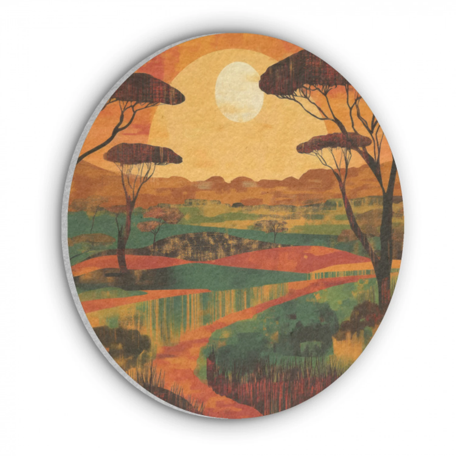 Landschap - Afrikaans - Zon Akoestische PET Vilt - Rond klein -3d