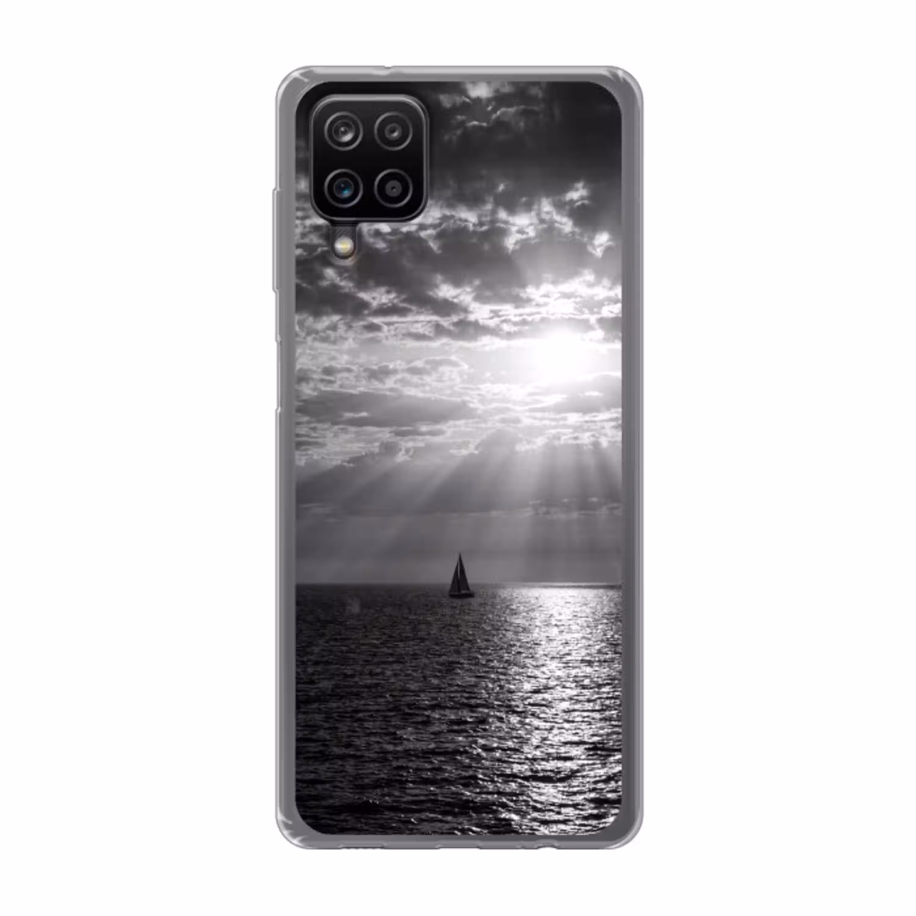 Water - Boot - Lucht - Natuur - Zwart-wit Telefoonhoesje Samsung Galaxy A12 klein -3d