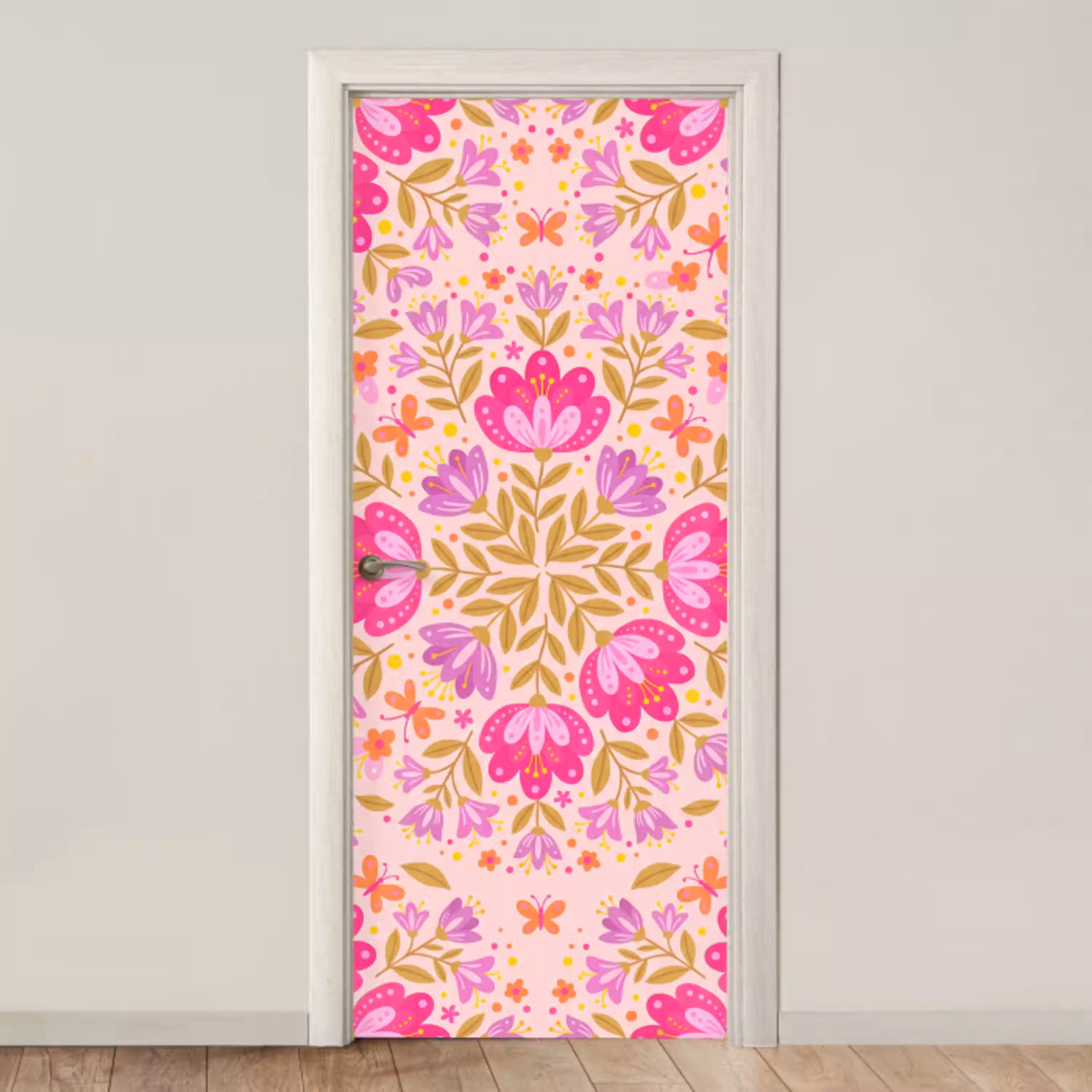 Bloemen - Patroon - Natuur - Abstract - Roze deurposter klein -3d_beige