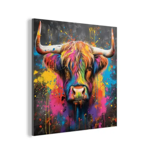 Graffiti - Schotse hooglander - Koe - Kleurrijk aluminium wit klein -3d