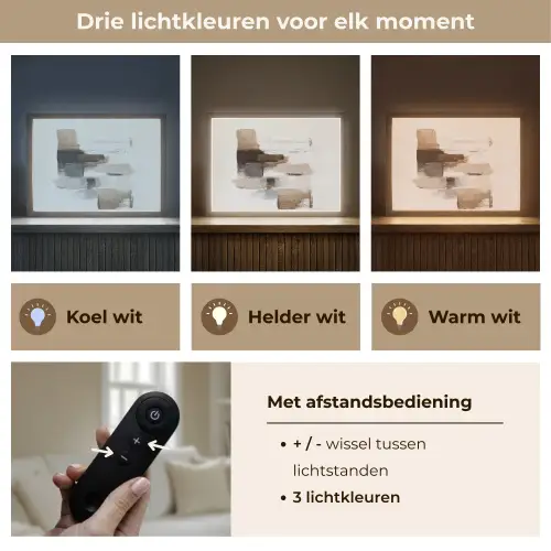 Penseelstreken - Balans - Beige - Bruin Light Box met batterij (Wandlamp) middel -USP_lichtkleurNL
