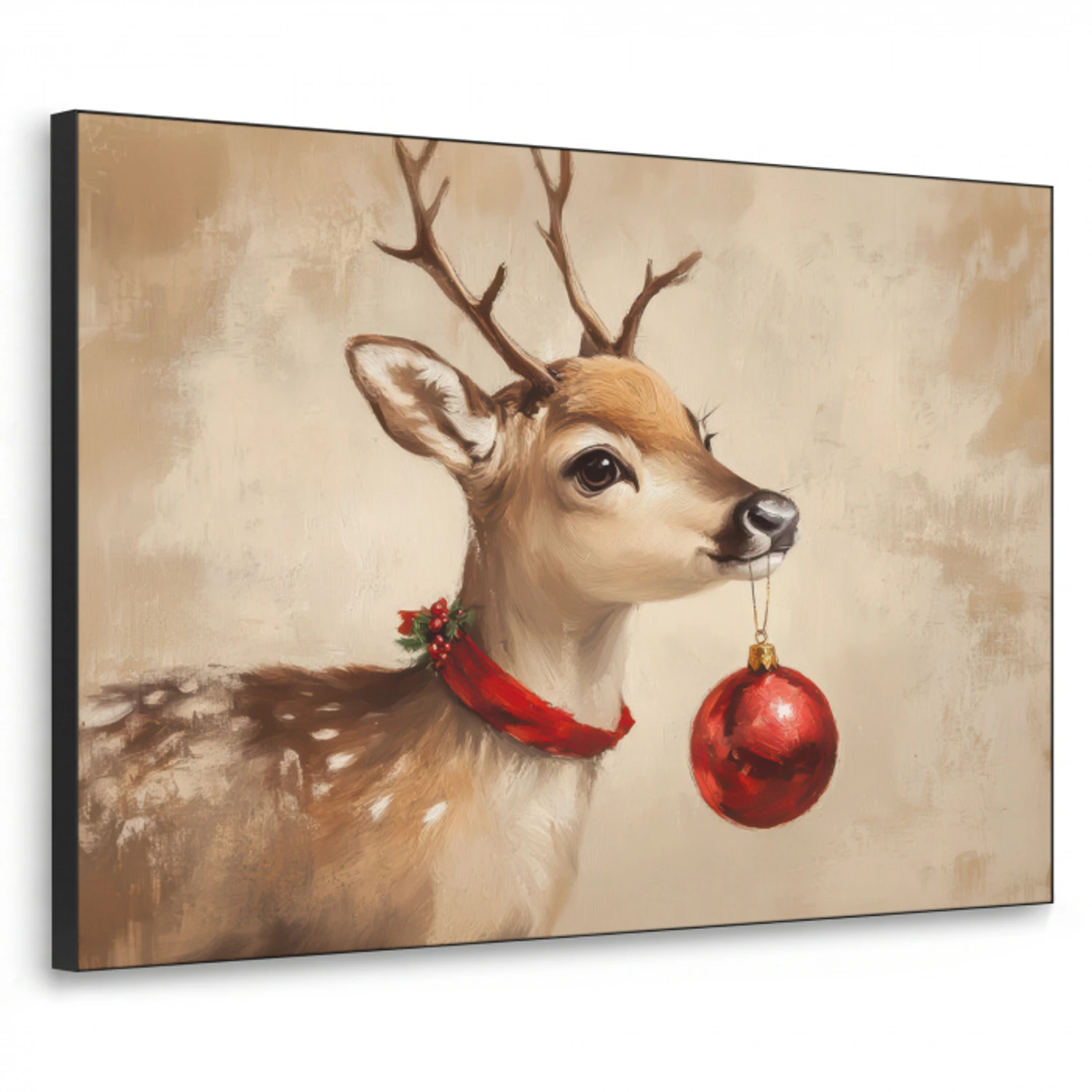 Kerst - Hert - Gewei - Kerstbal - Rendier Textielframe zwart klein -3d