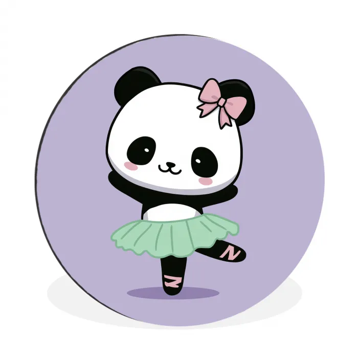 Panda - Paars - Sierlijk - Kawaii Wandcirkel aluminium klein -3d