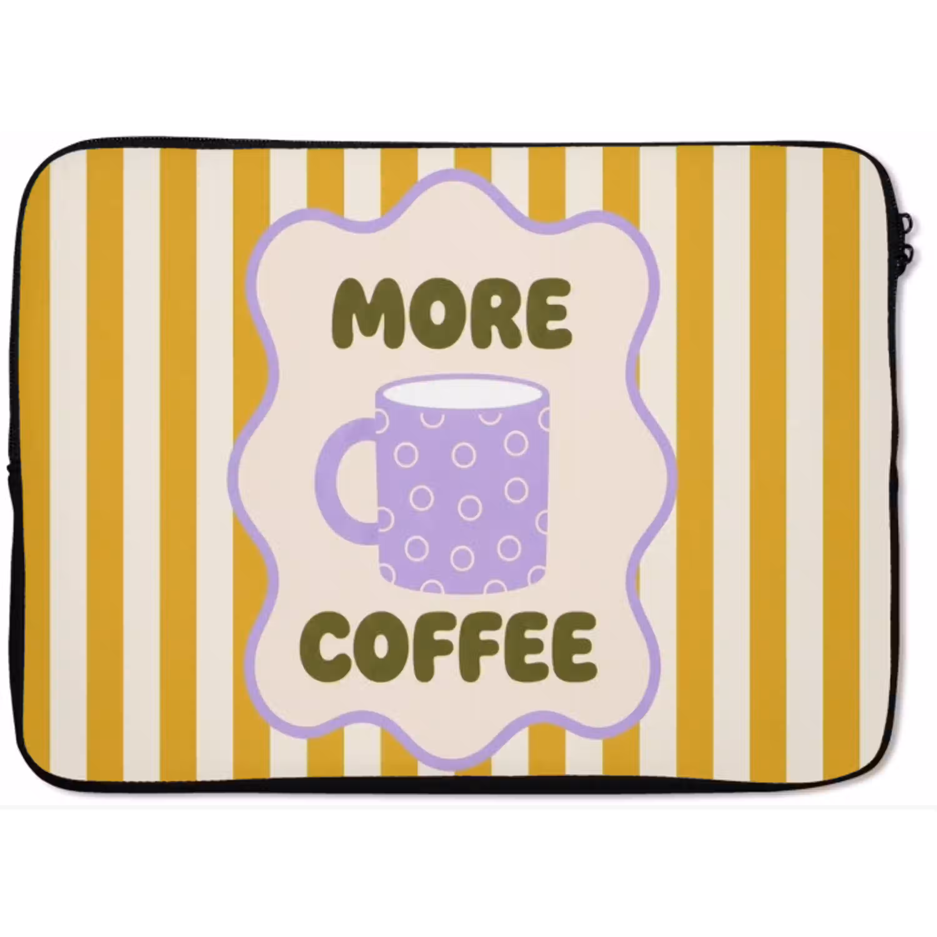 More coffee - Geel - Paars - Strepen - Mok laptophoes neopreen klein -zkaufland3dotto
