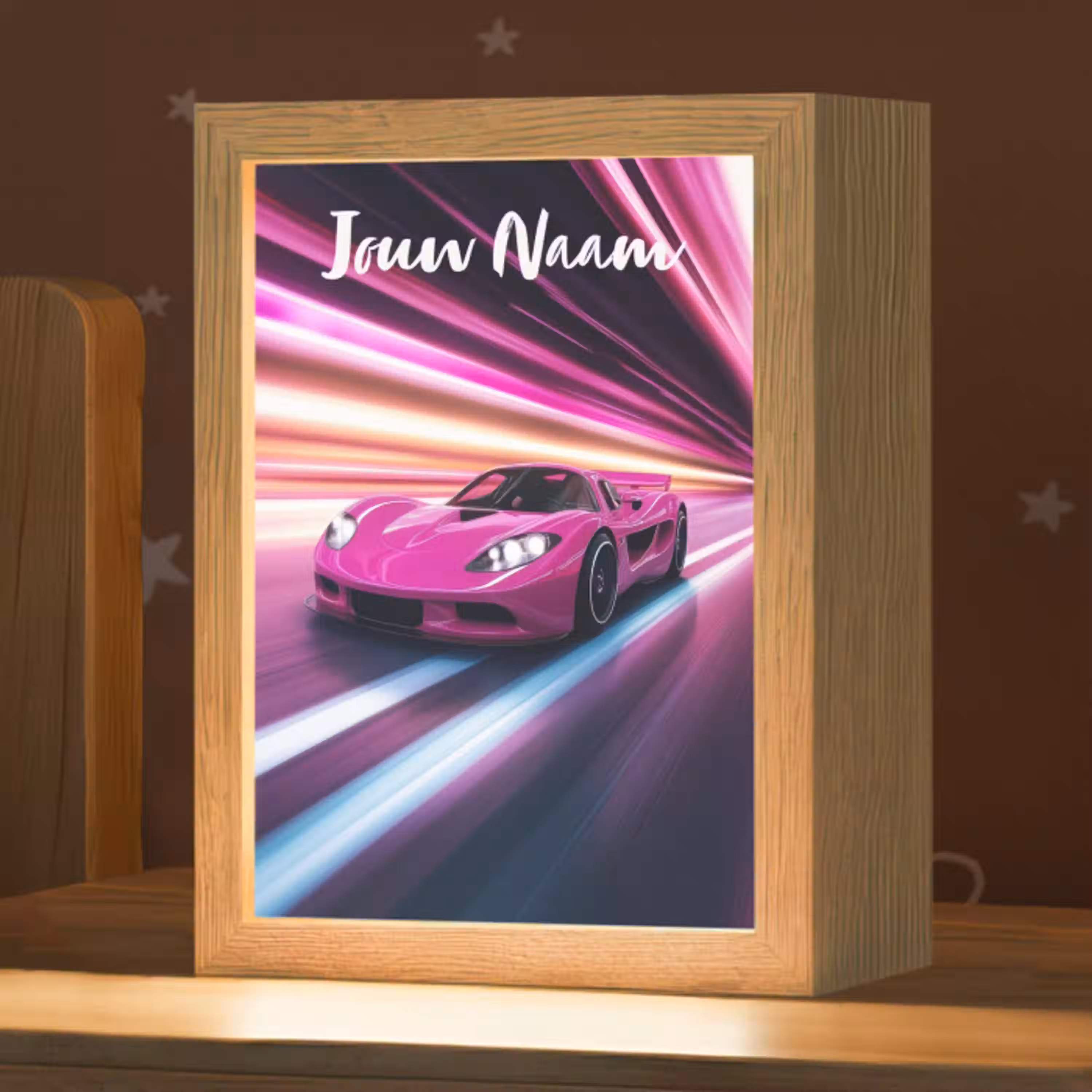 Raceauto - Roze - Neon Light Box met kabel (Kinderlampje) klein -zzz_3d_website