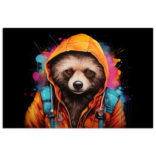 Graffiti - Wasbeer - Jas - Zwart poster papier klein -3d