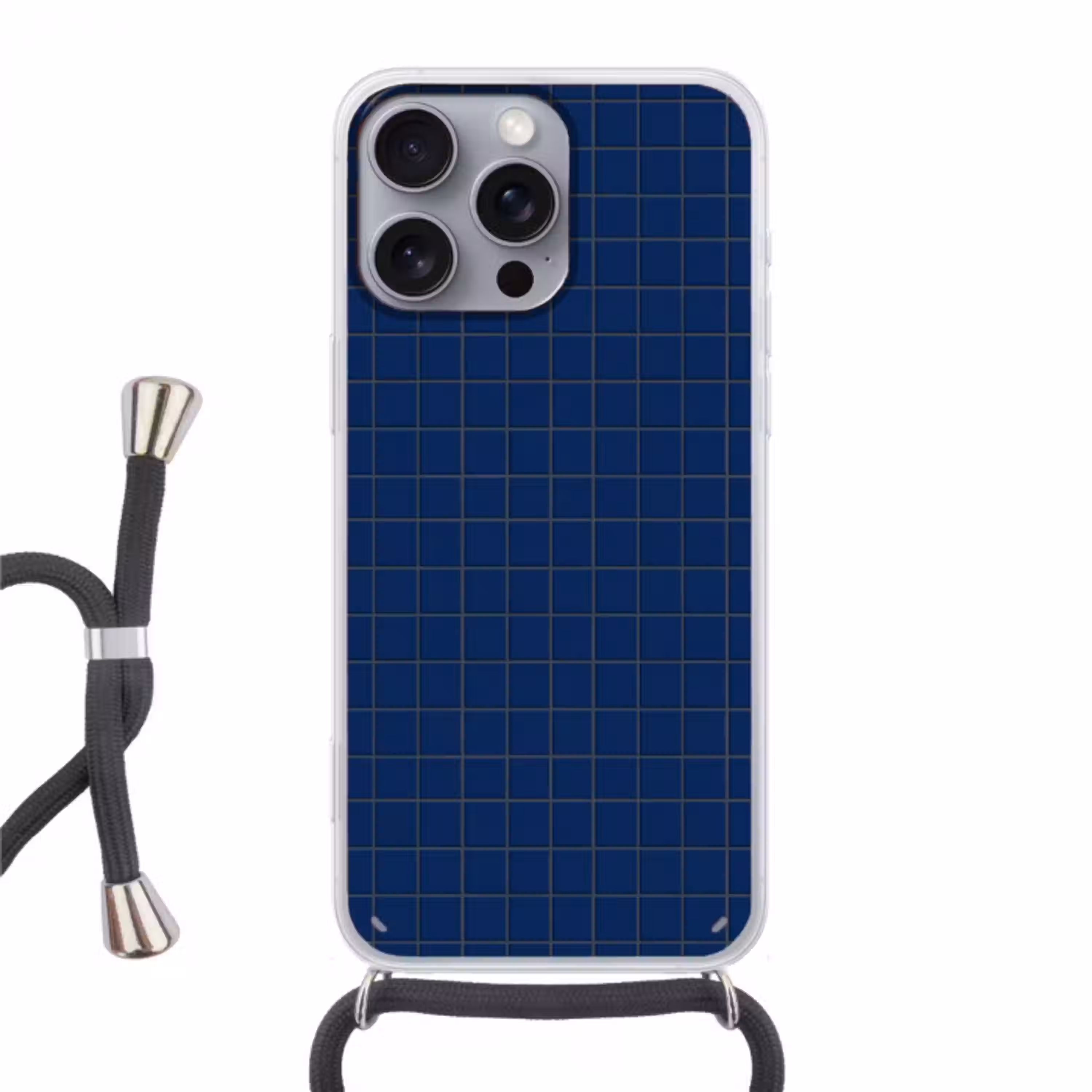 Tegel - Patroon - Blauw Hoesje iPhone 16 Pro Max met koord klein 804 -3d