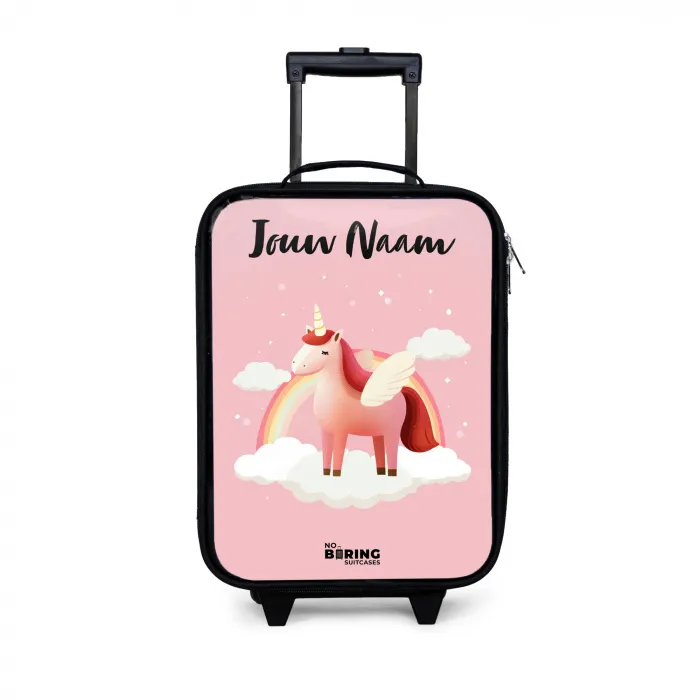 Eenhoorn - Vleugels - Roze - Regenboog Kinderkoffer - Zwart klein -3d