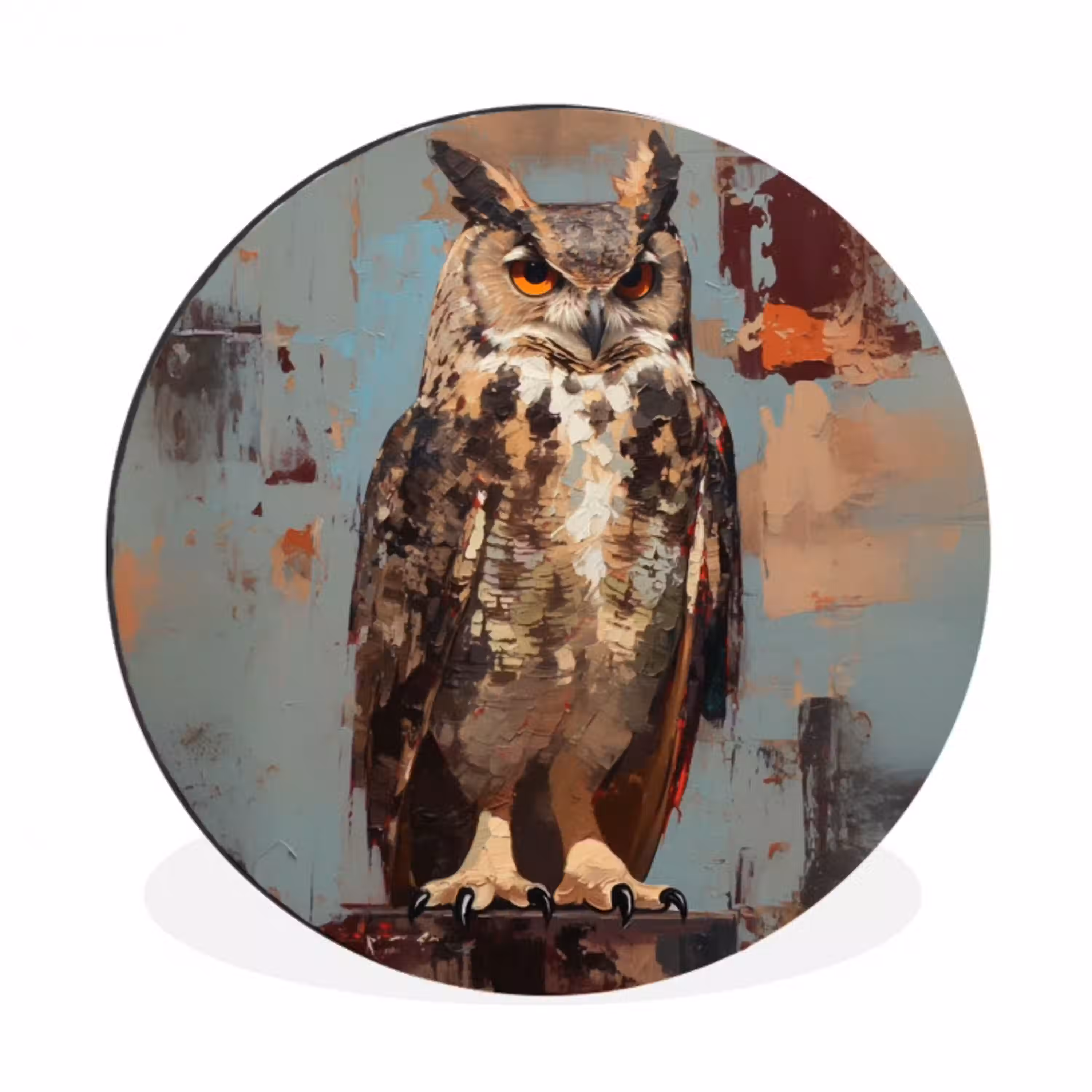 Geschilderd - Abstract - Uil - Bruin Wandcirkel aluminium klein -3d