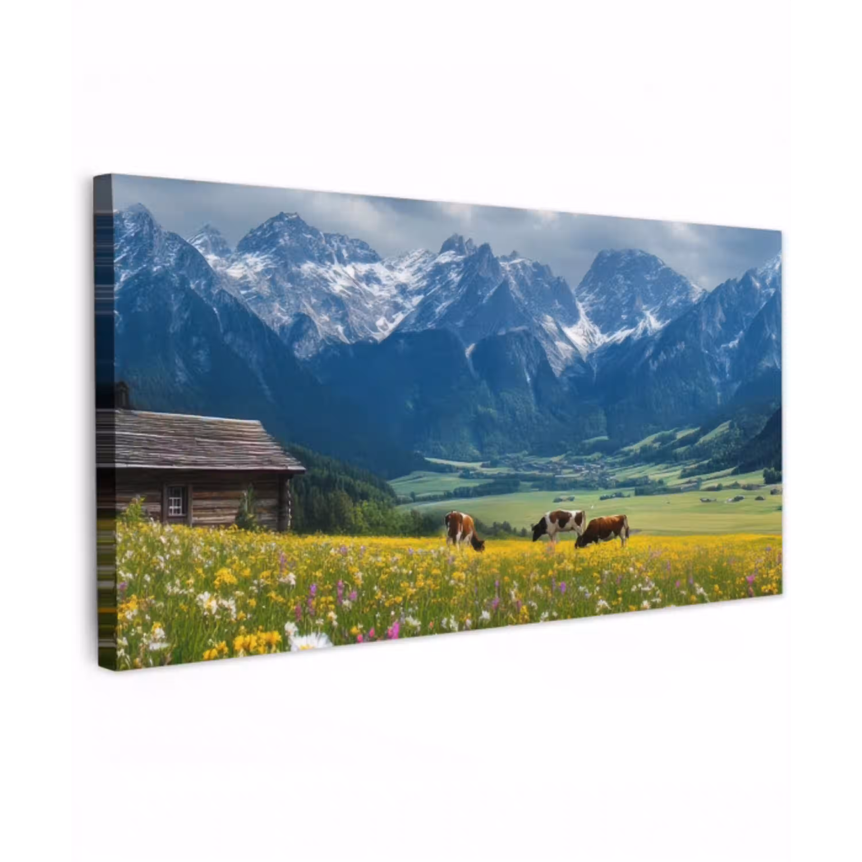 Alpen - Weide - Bergen - Koeien Tuinposter op houten frame 2 cm dik xxl -3d