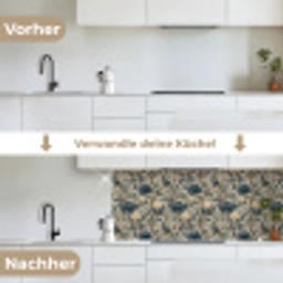 Pauw - Bloemen - Blauw keuken achterwand 2 middel 871 -voor-na_DE