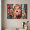 Vrouw - Kauwgom - Graffiti - Love Textielframe zwart klein -sfeer2