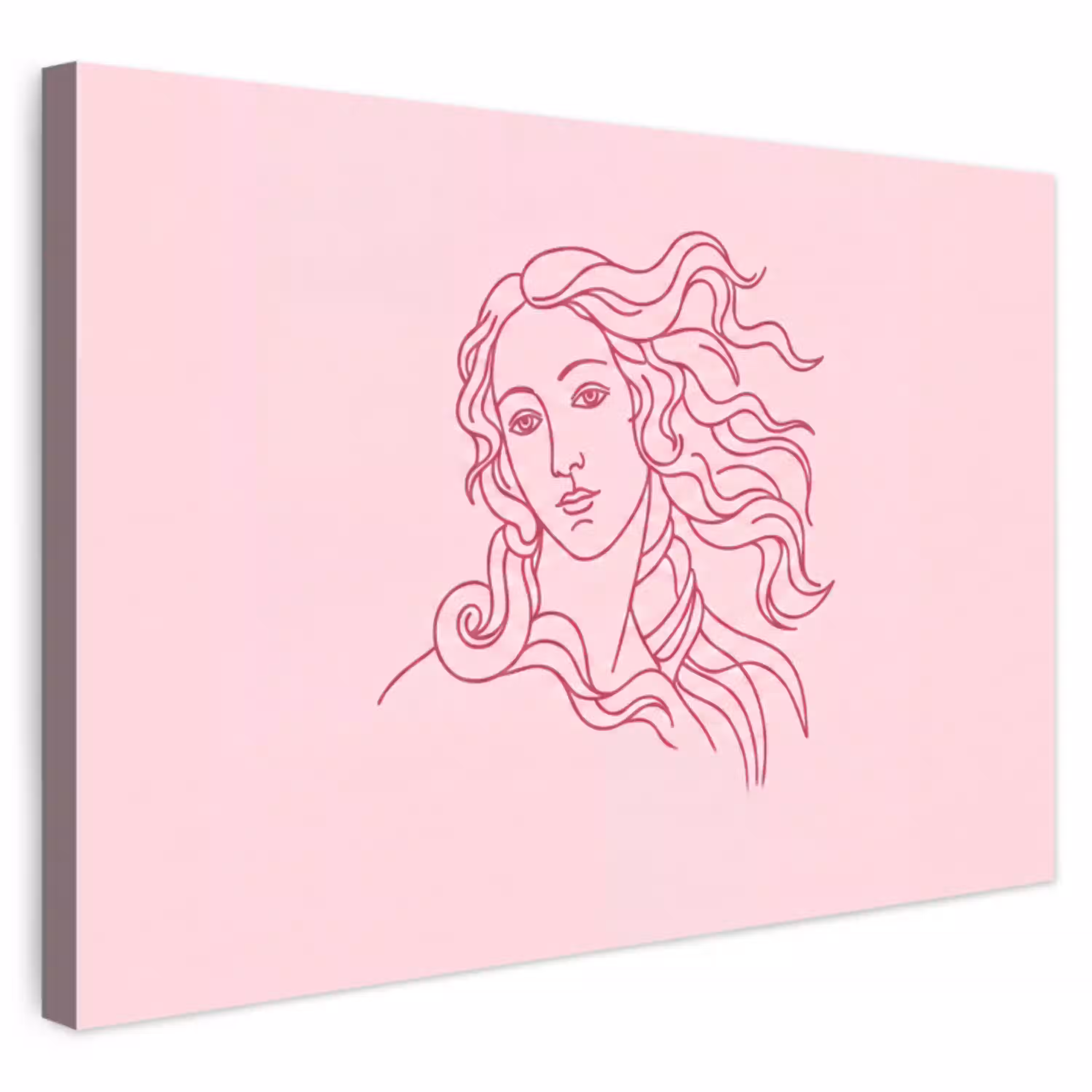 Vrouw - Portret - Klassiek - Line-art - Roze Tuinposter op houten frame 2 cm dik klein -3d