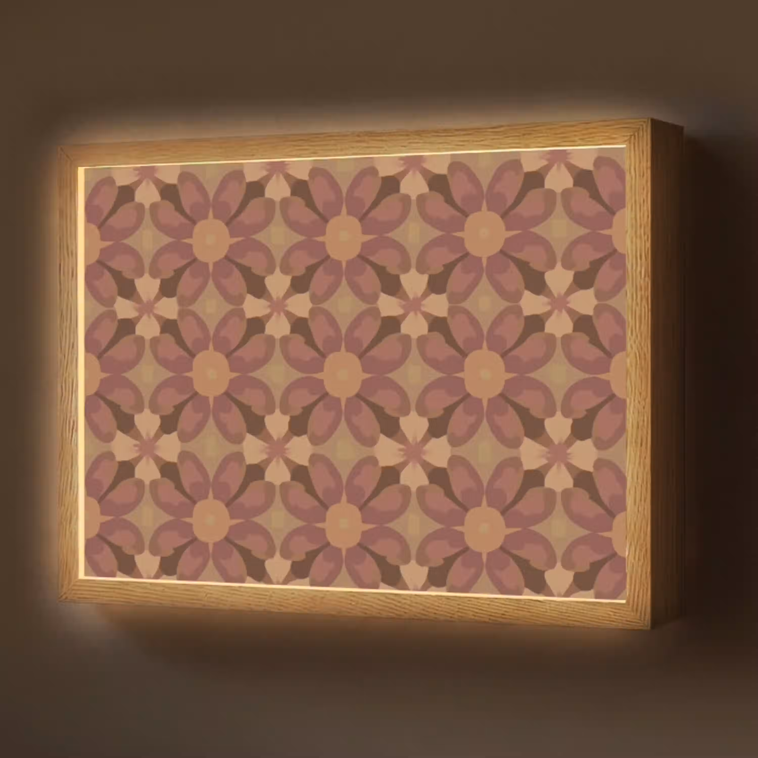 Retro - Bloemen - Bruin Light Box met batterij (Wandlamp) middel 907 -z3d_website