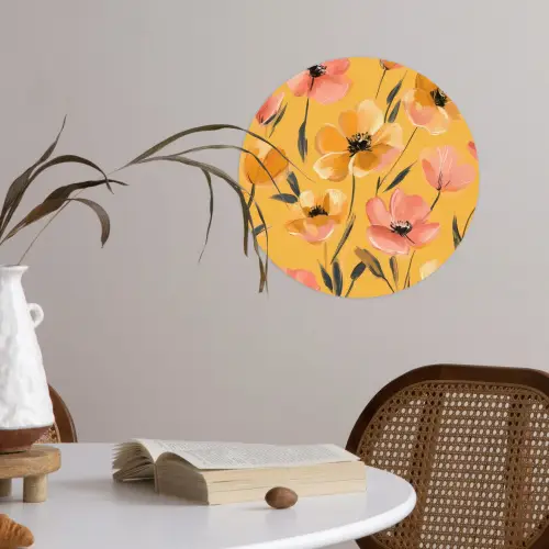 Bloemen - Geschilderd - Geel Wandcirkel behangsticker klein -sfeer3